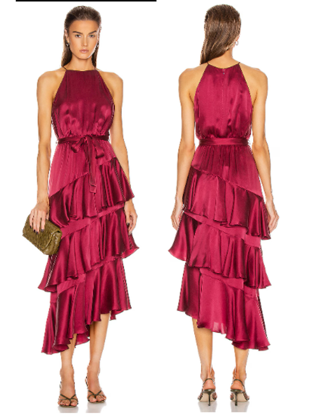 Zimmermann Silk Picnic Halter Neck Tiered Ruffle Midi Dress Berry Women's Size 1
